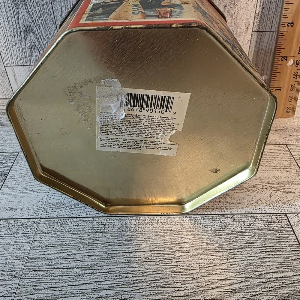 Coca-Cola Hexagonal Tin with Red and Cream Design